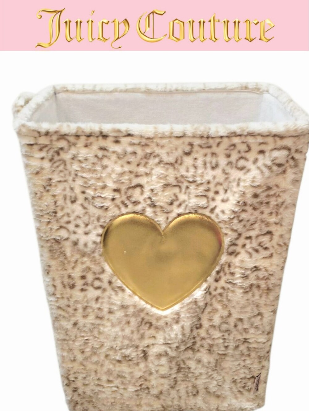 Juicy Couture Home Gold Heart Leopard-Print Faux Fur Storage Basket